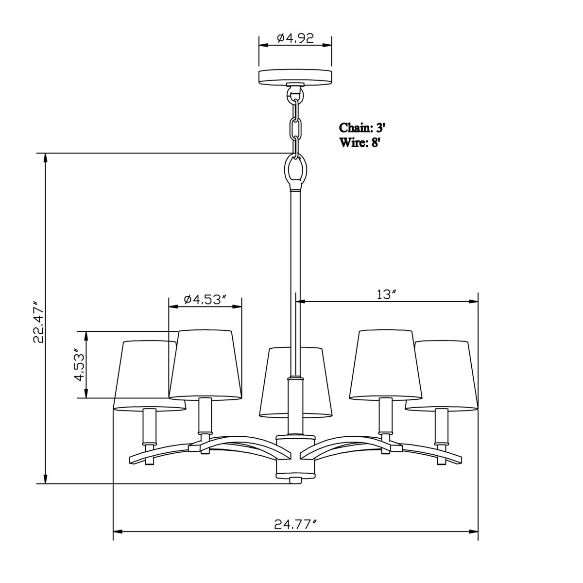 Signature 5 Light 24.75 inch Brushed Nickel Chandelier Ceiling Light