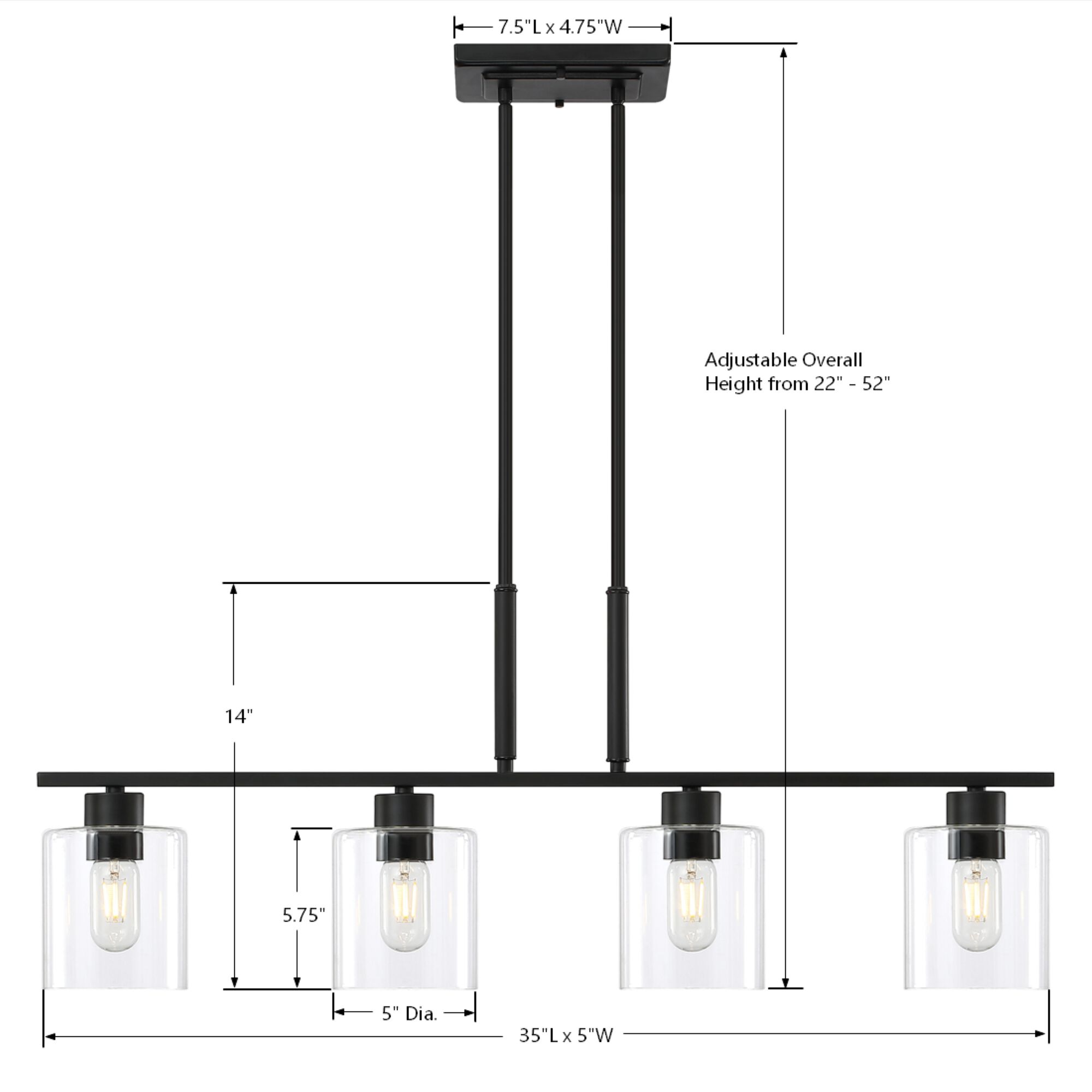 Fiona 4 Light 35 inch Black Island Pendant Ceiling Light