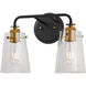Ronna 2 Light 15 inch Black and Soft Gold Bath & Vanity Wall Light