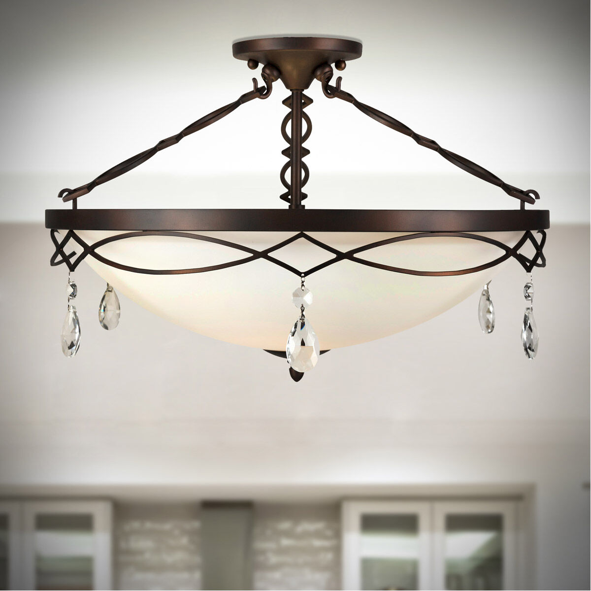 Signature 4 Light 22 inch Antique Bronze Semi Flush Mount Ceiling Light 