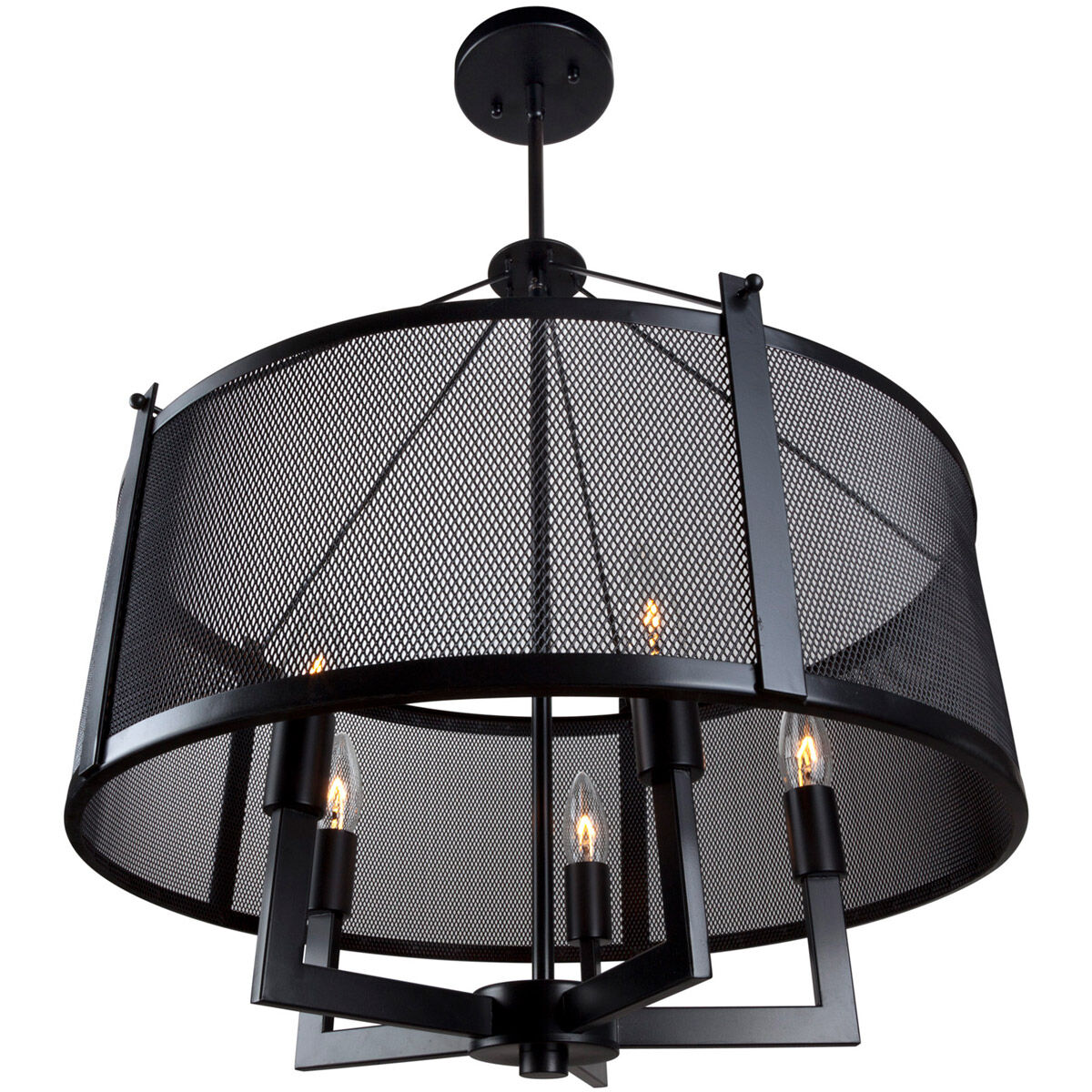 Foley 5 Light 20 inch Black Mesh Drum Shade Pendant Ceiling Light