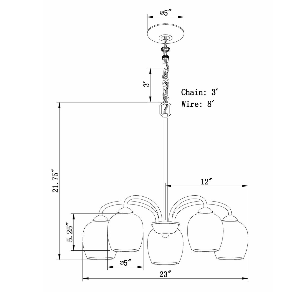 Signature 5 Light 23 inch Brushed Nickel Chandelier Ceiling Light