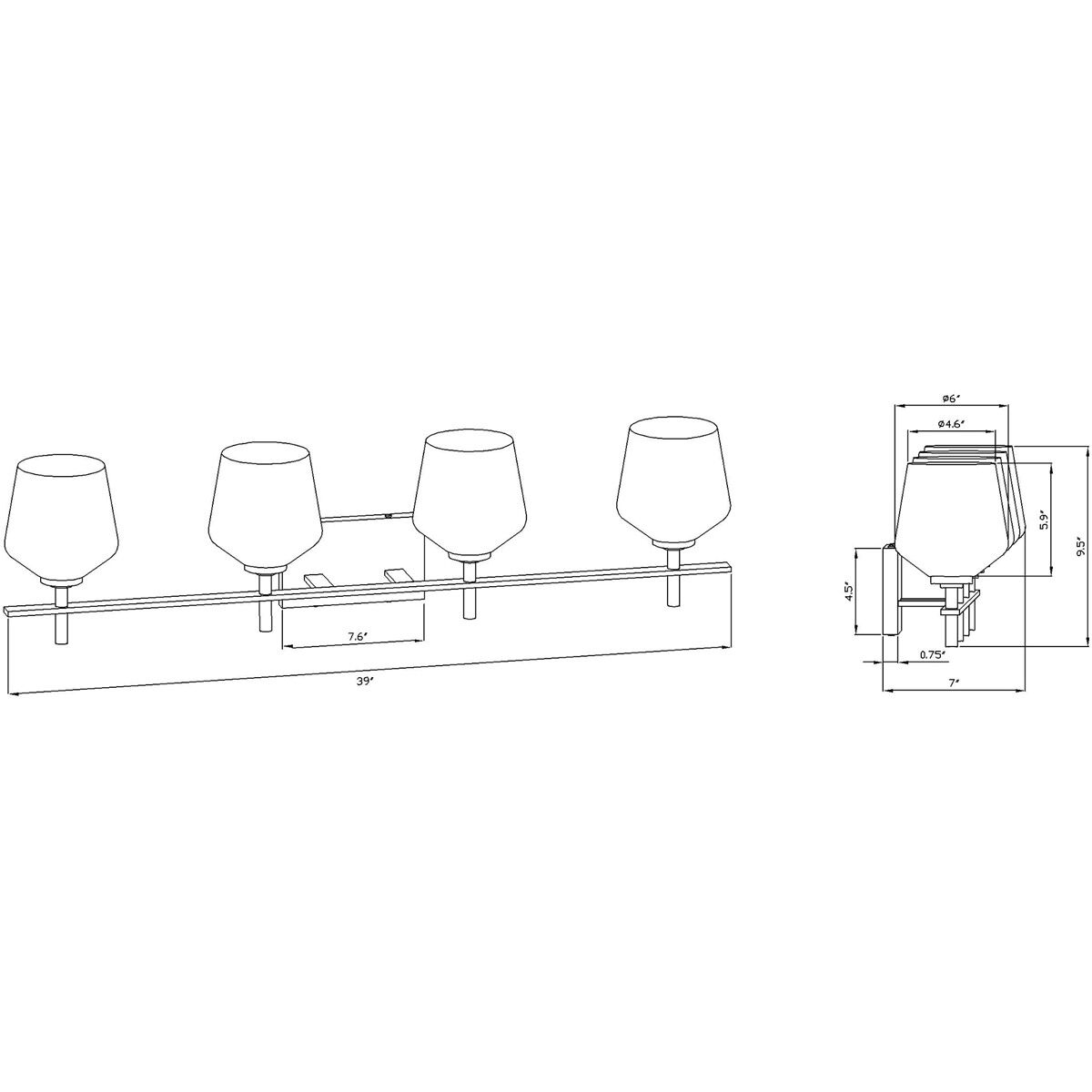 Chalice 4 Light 39 inch Black Vanity Light Wall Light