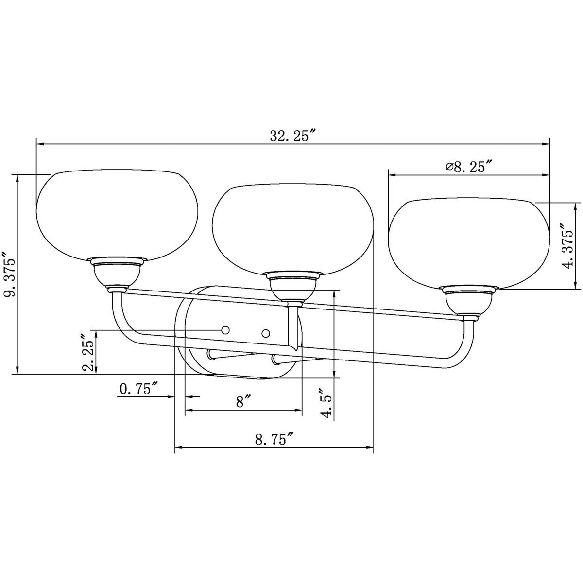 Cameron 3 Light 32 inch Black Vanity Light Wall Light