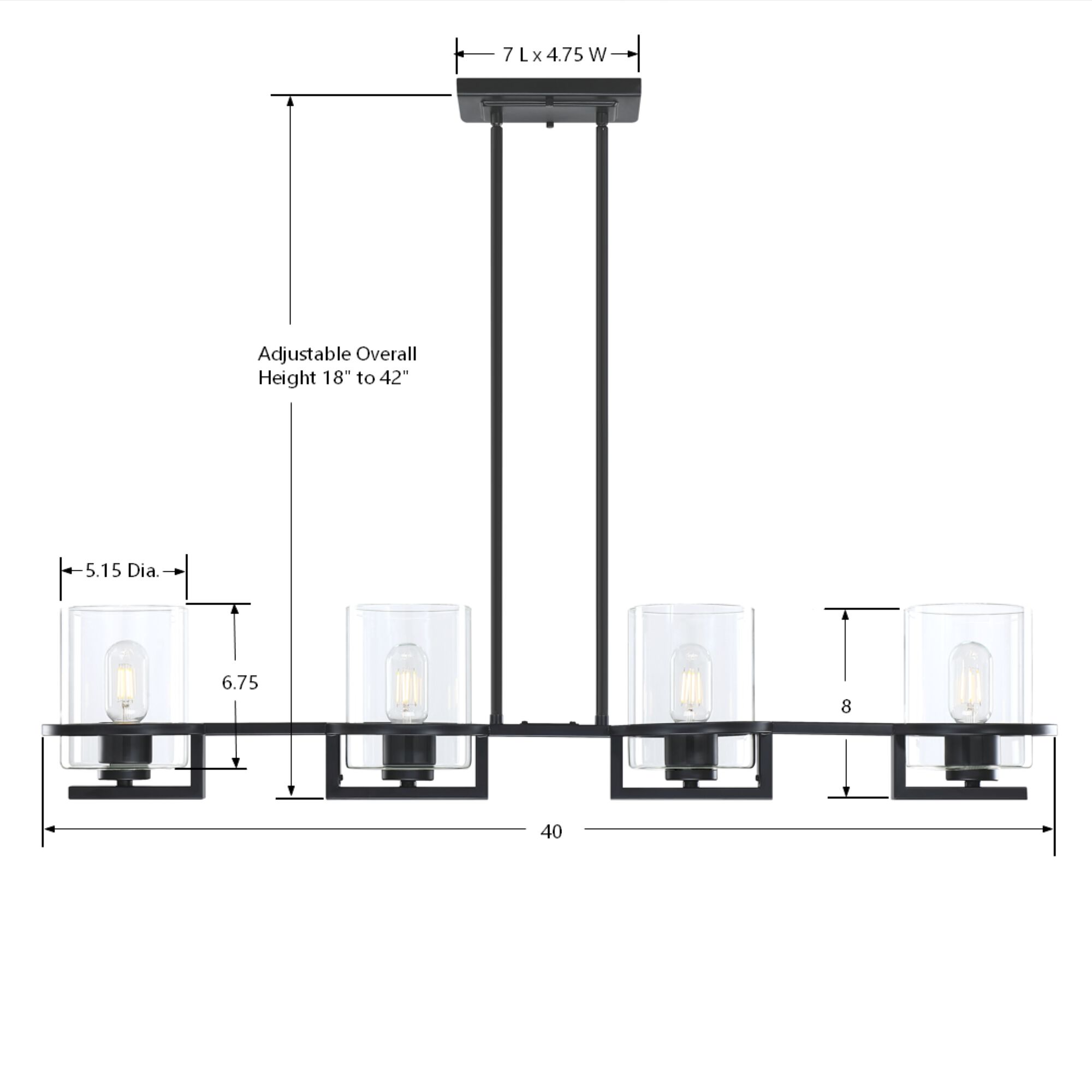 Halo 4 Light 40 inch Black Island Pendant Ceiling Light