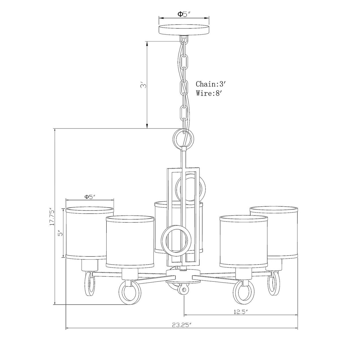 Signature 5 Light 23.25 inch Antique Bronze Chandelier Ceiling Light