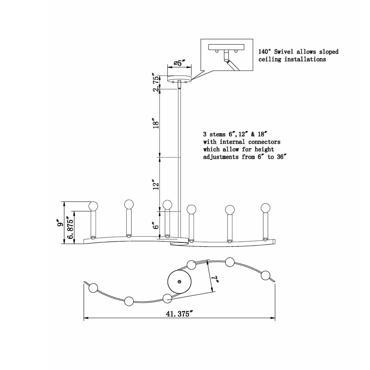 Signature 6 Light 41.5 inch Brushed Nickel Island Pendant Ceiling Light