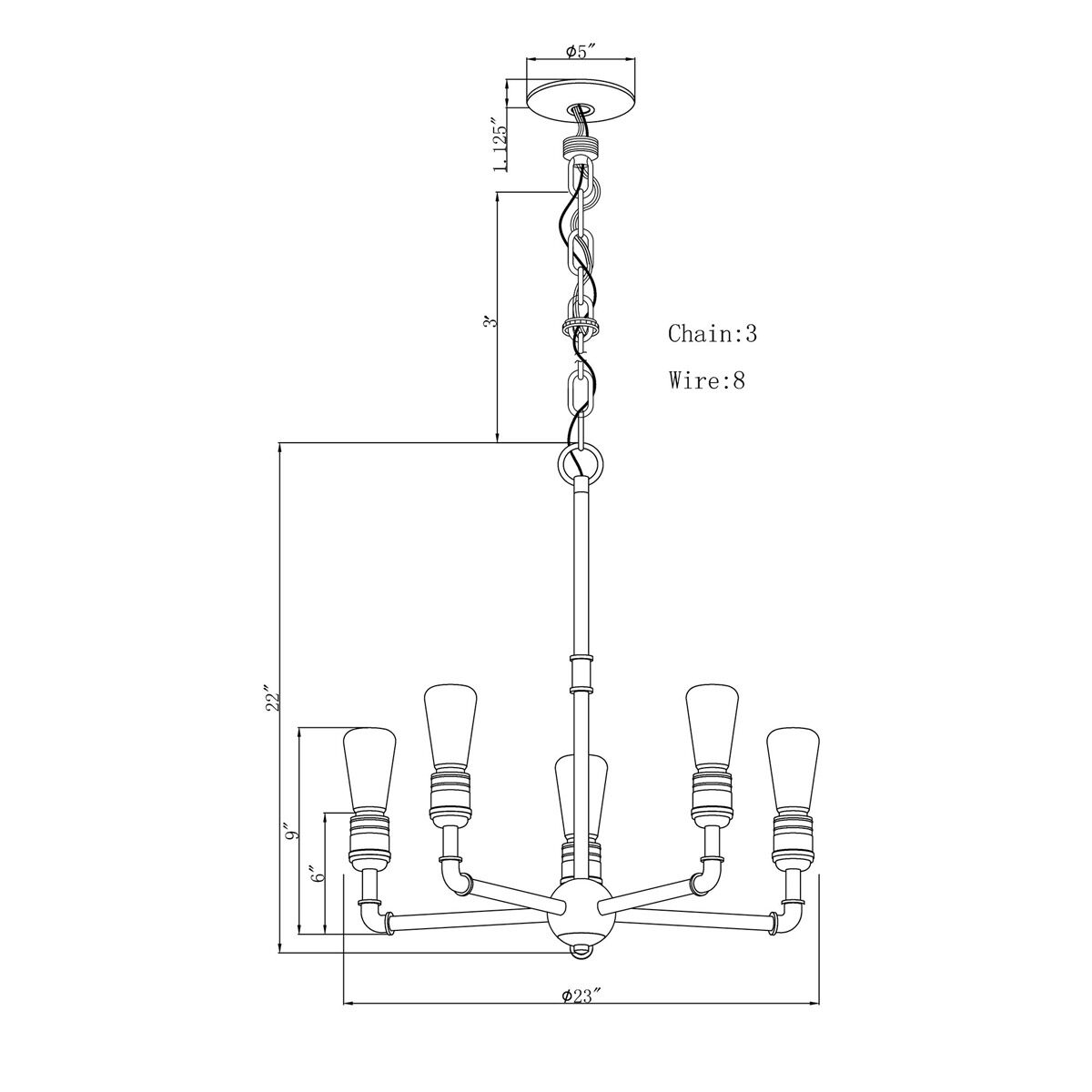 Signature 5 Light 23 inch Brushed Nickel Chandelier Ceiling Light