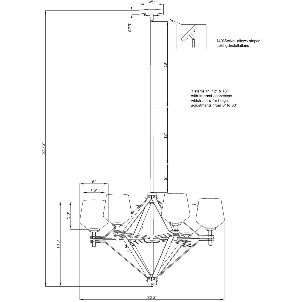 Chalice 6 Light 31 inch Black Chandelier Ceiling Light