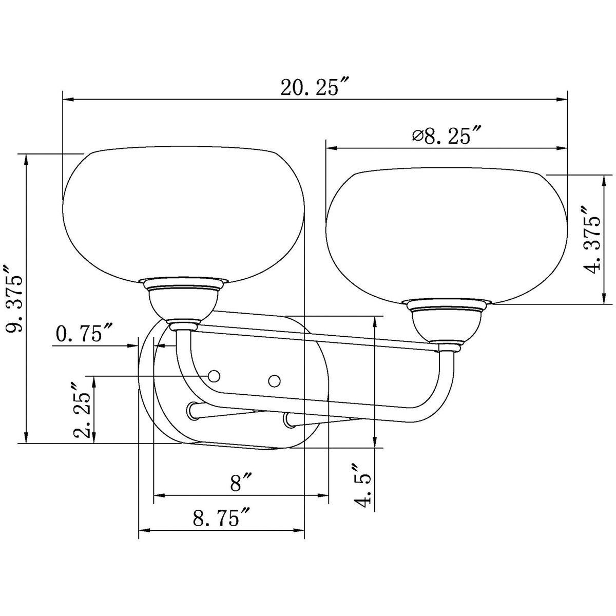 Cameron 2 Light 20 inch Black Vanity Light Wall Light