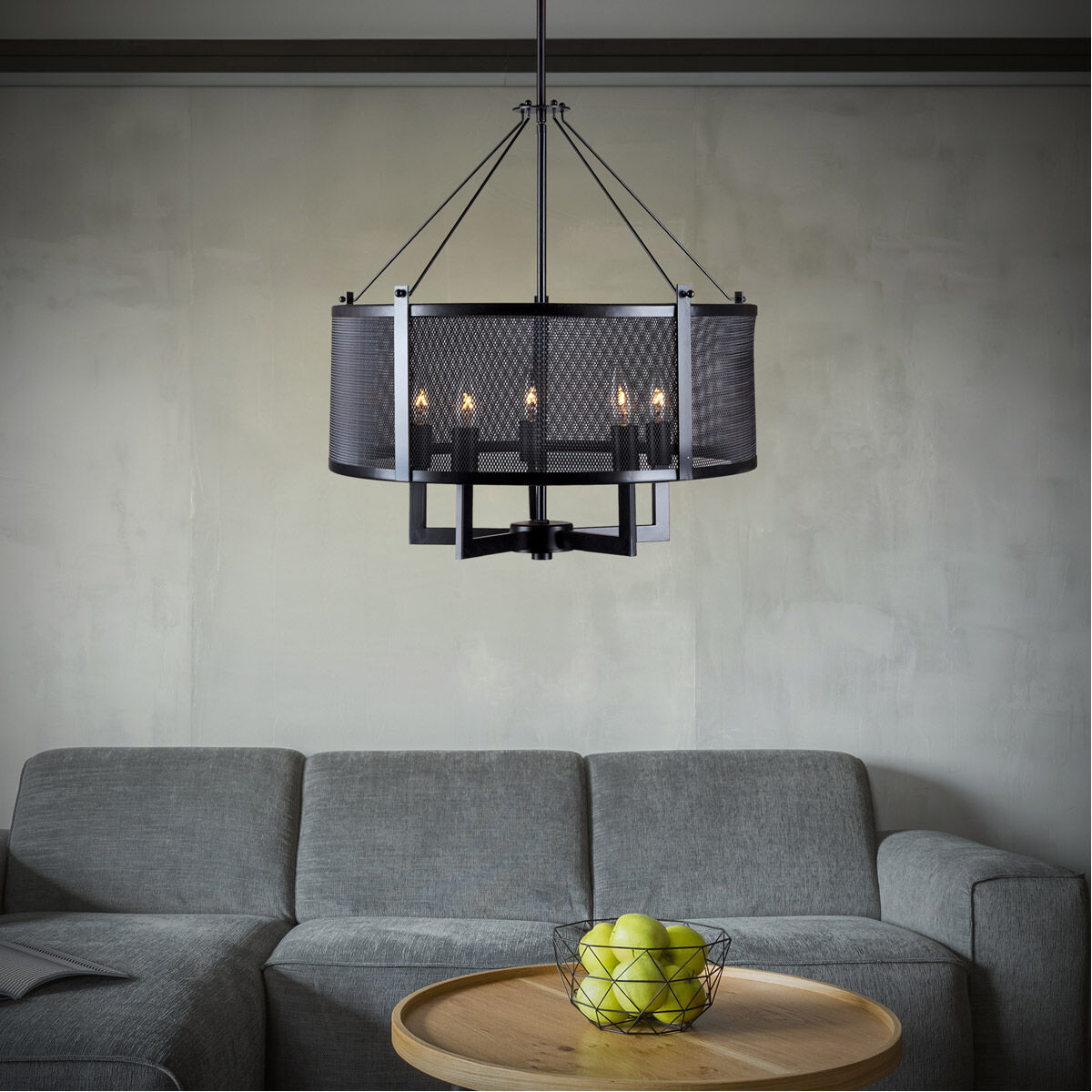 Foley 5 Light 20 inch Black Mesh Drum Shade Pendant Ceiling Light