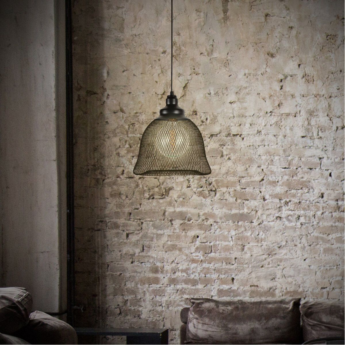 Mesh 1 Light 11.25 inch Black Industrial Mesh Cage Pendant Ceiling Light