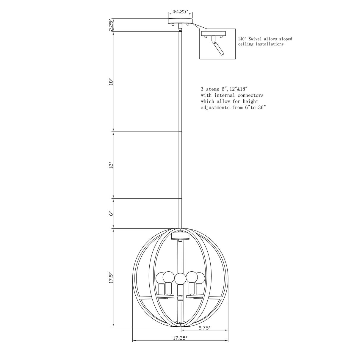 Signature 5 Light 17.25 inch Antique Bronze Orb Chandelier Ceiling Light