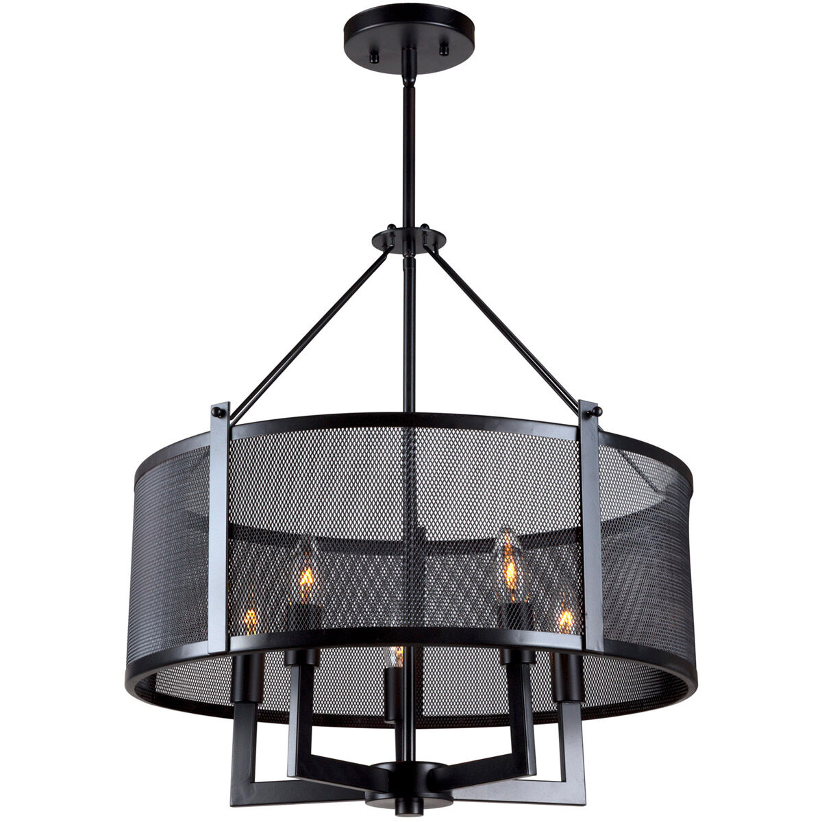 Foley 5 Light 20 inch Black Mesh Drum Shade Pendant Ceiling Light