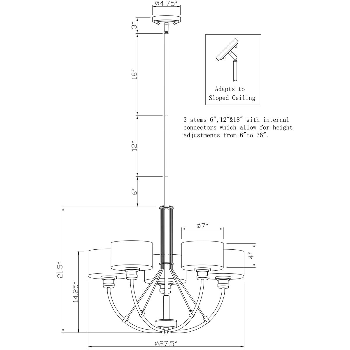 Zane 5 Light 28 inch Black Chandelier Ceiling Light