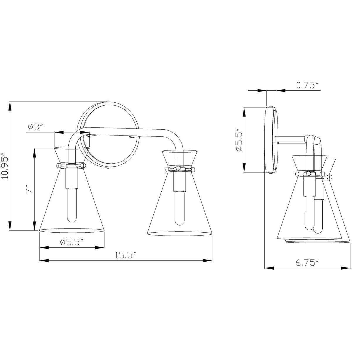Beaker 2 Light 16 inch Soft Gold Vanity Light Wall Light