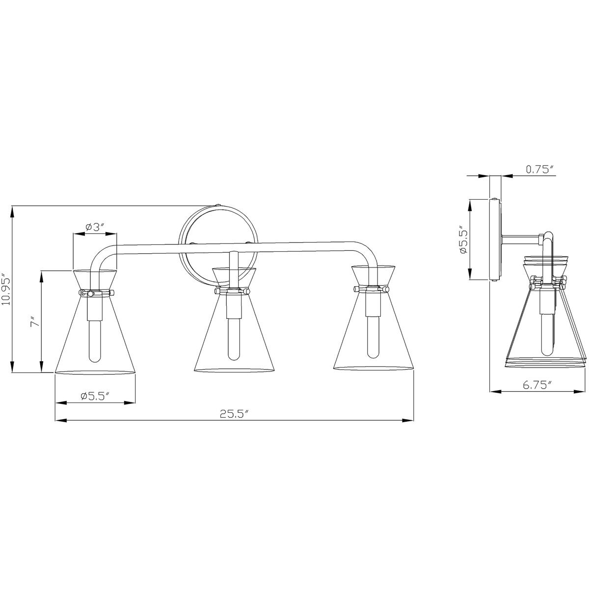 Beaker 3 Light 26 inch Black Vanity Light Wall Light