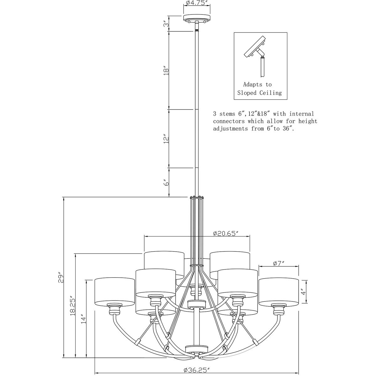 Zane 9 Light 36 inch Soft Gold Chandelier Ceiling Light