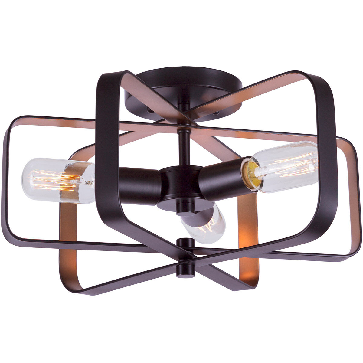 Kineo 3 Light 17 inch Black and Gold Semi Flush Mount Ceiling Light