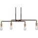 Piper 4 Light 39 inch Black and Antique Brass Linear Chandelier Ceiling Light