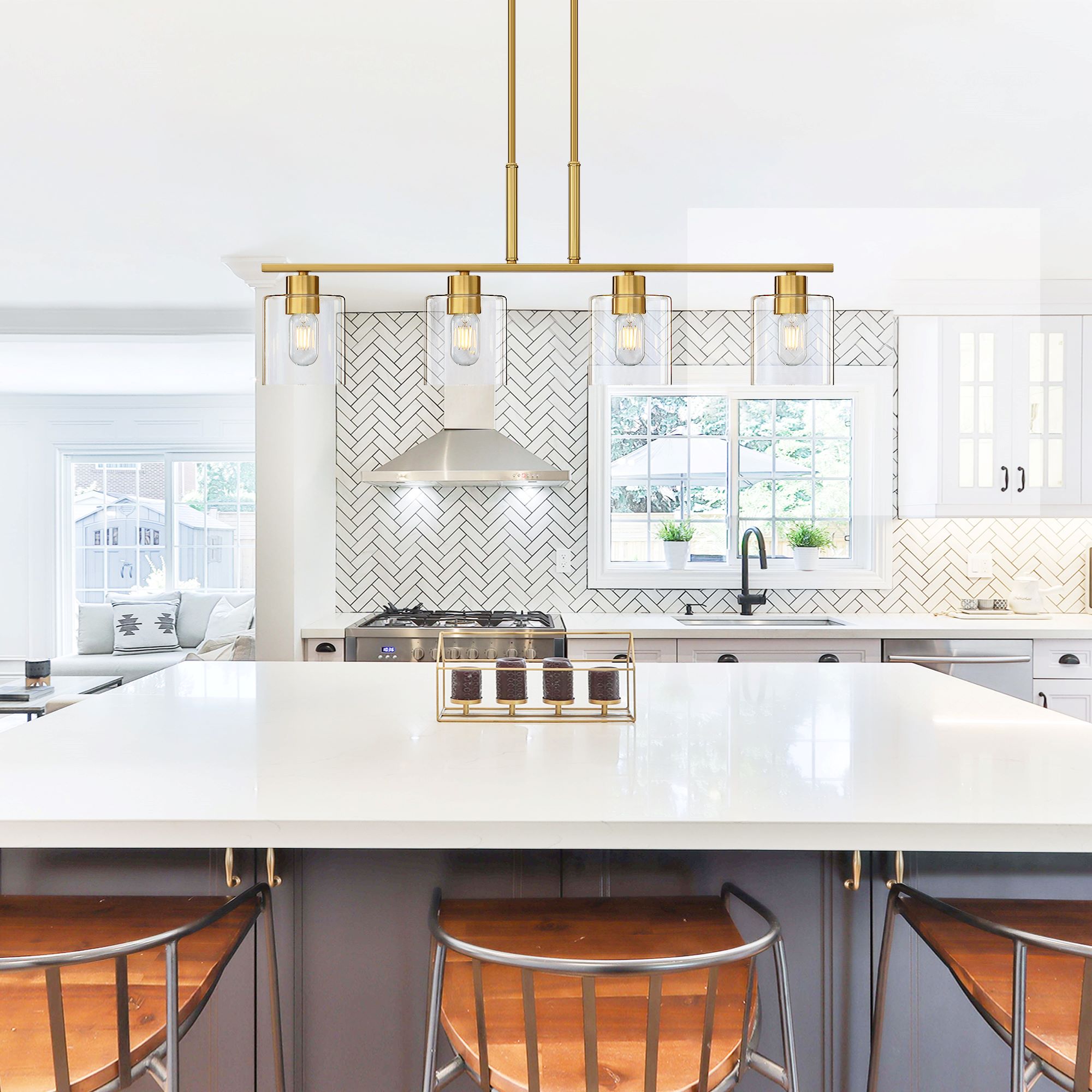 Fiona 4 Light 35 inch Soft Gold Island Pendant Ceiling Light